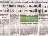 મઘા નક્ષત્રમાં માફકસર વરસાદથી 1.25 લાખ હેકટરમાં ડાંગરના પાકની વૃદ્ધિ થશે